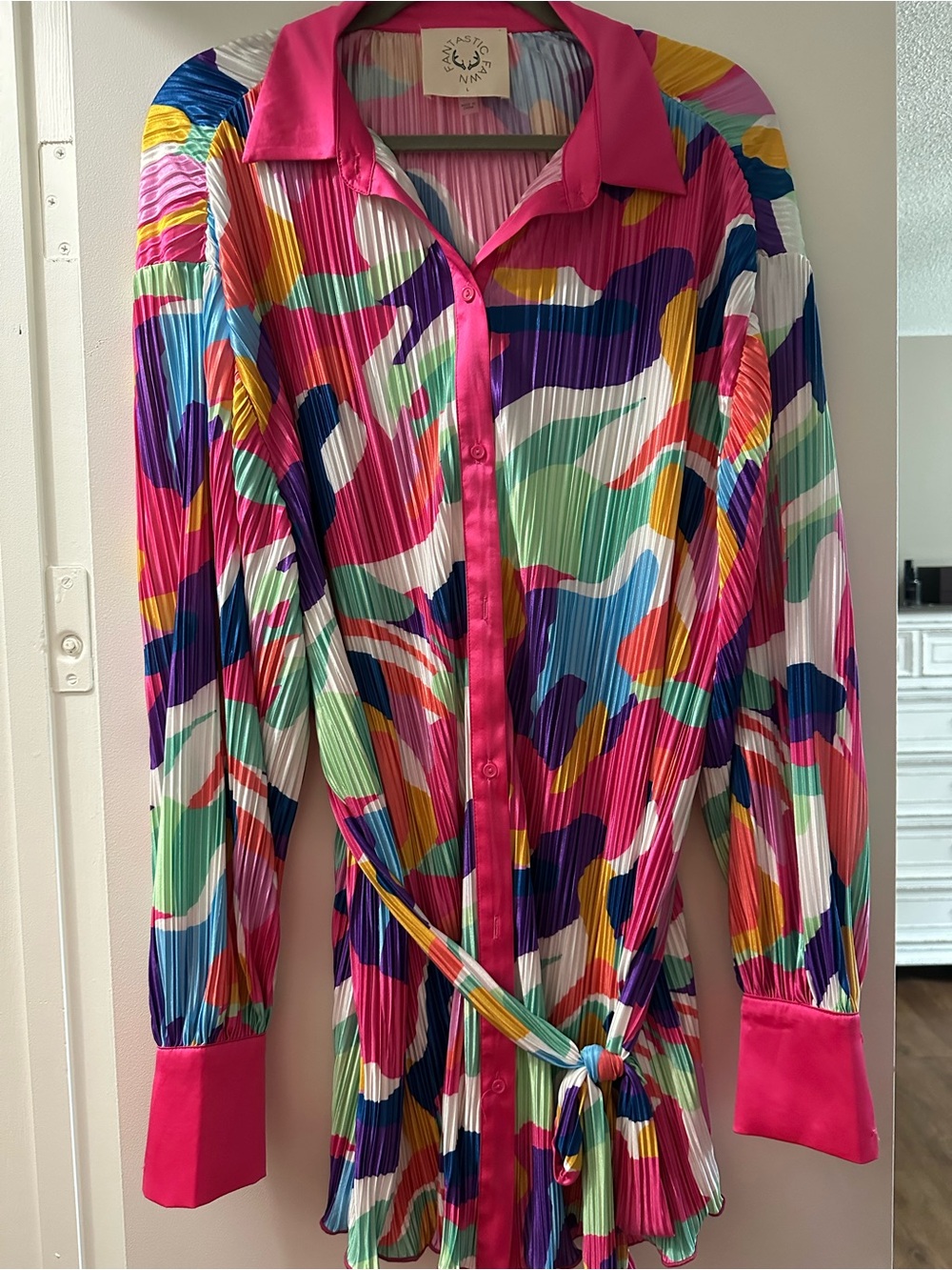 Colorful Button-Front Dress with Tie Waist
